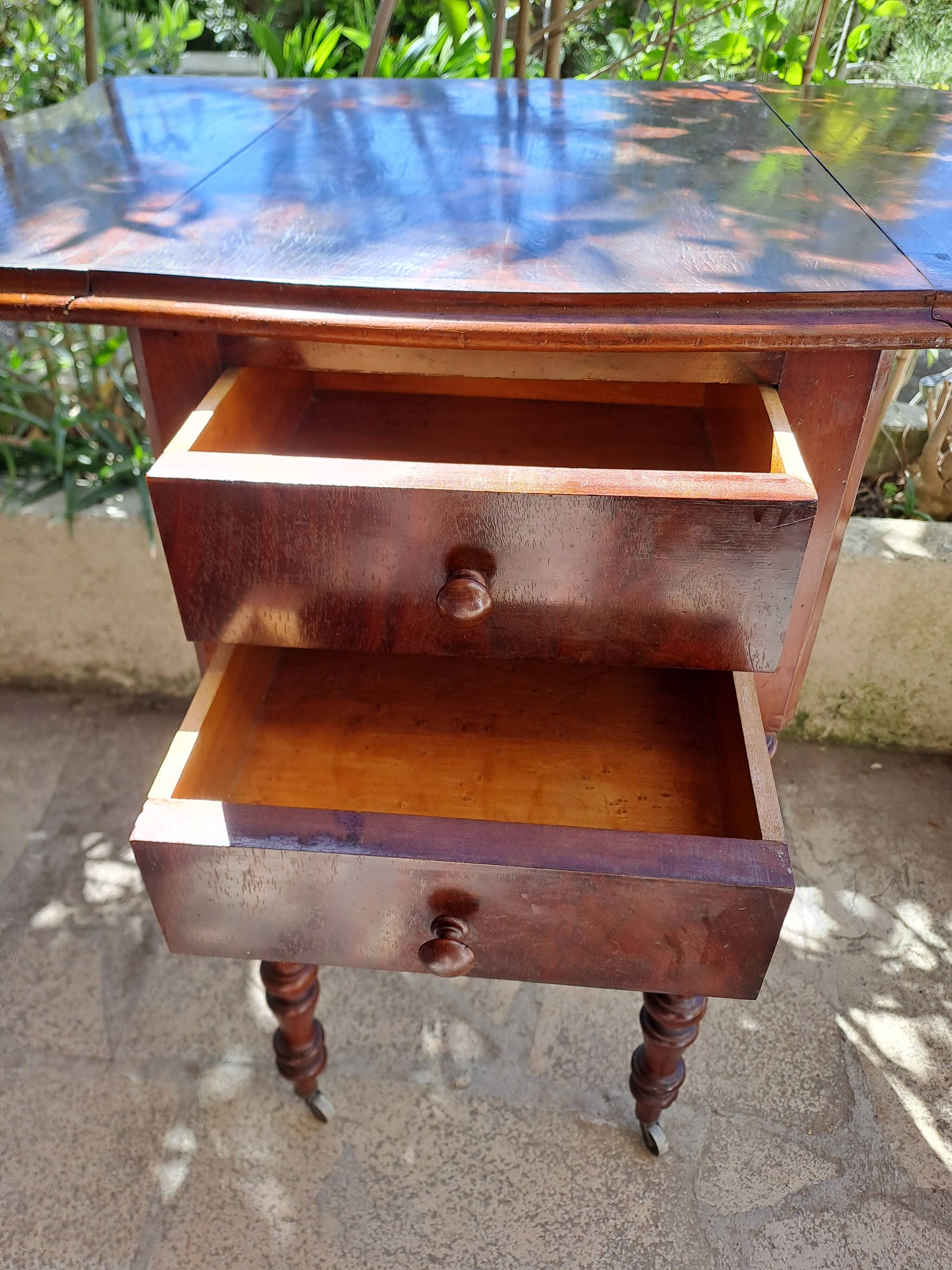 Foldable side table for washing or applying makeup in varnished solid wood 1920