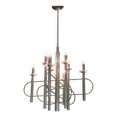Lustre Spoutnik en Laiton et Chrome par Sciolari, Italie, 1960s