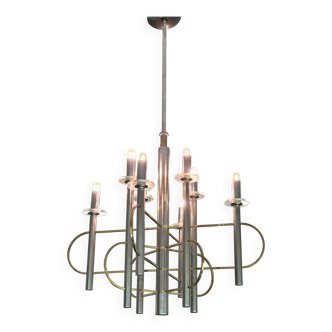 Lustre Spoutnik en Laiton et Chrome par Sciolari, Italie, 1960s