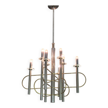 Brass and Chrome Sputnik Chandelier by Sciolari, Italy, 1960s