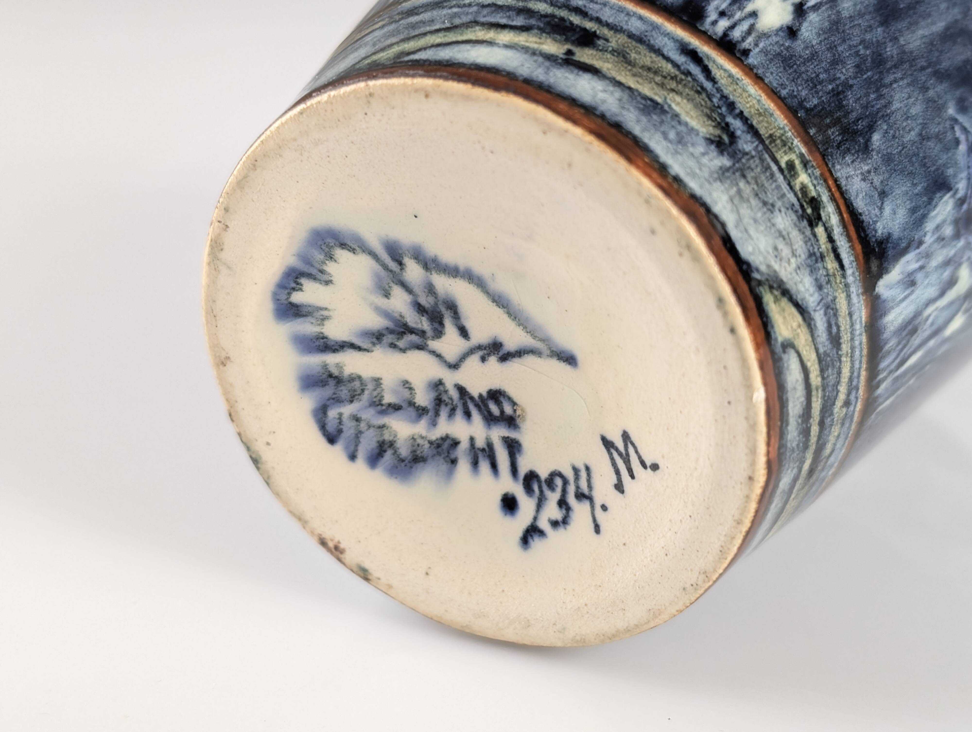 Art Nouveau Vase Herons and Flowers, J.W. Mijnlieff, Holland Utrecht 1900s