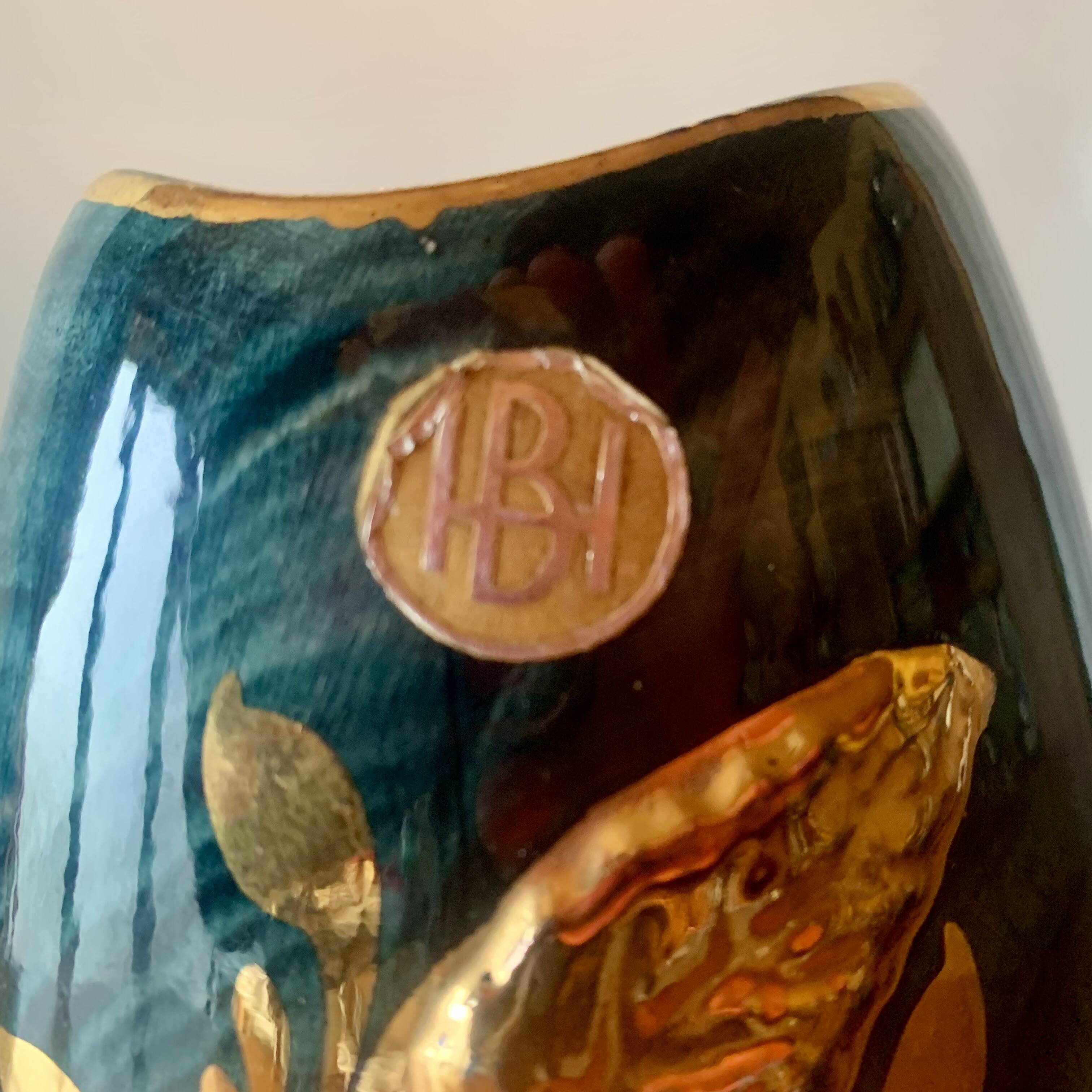 Old glazed ceramic bedside lamp - Bequet - Made in Belgium