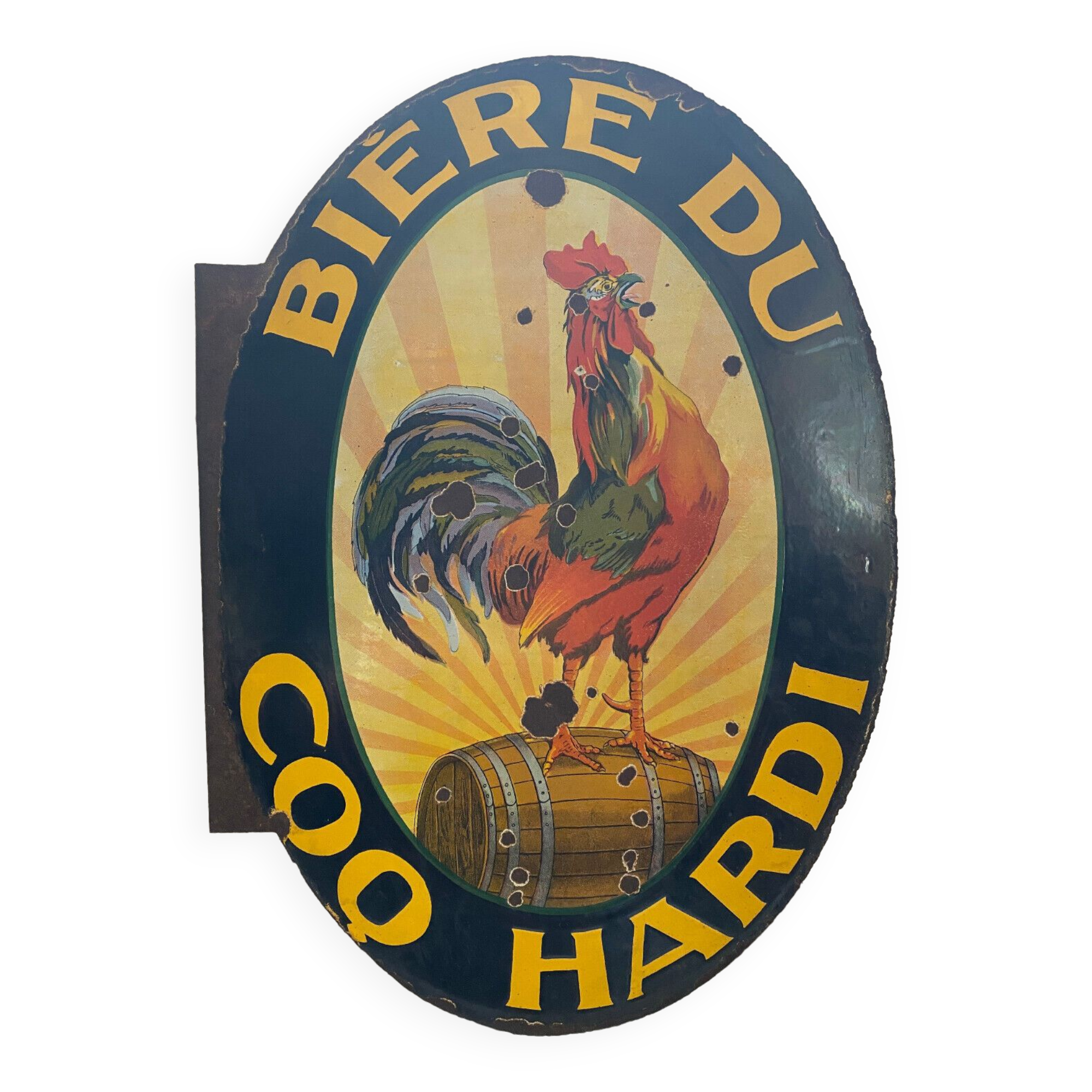 Ancienne plaque émaillée double face "Bière du Coq Hardy" 50x70cm 30's