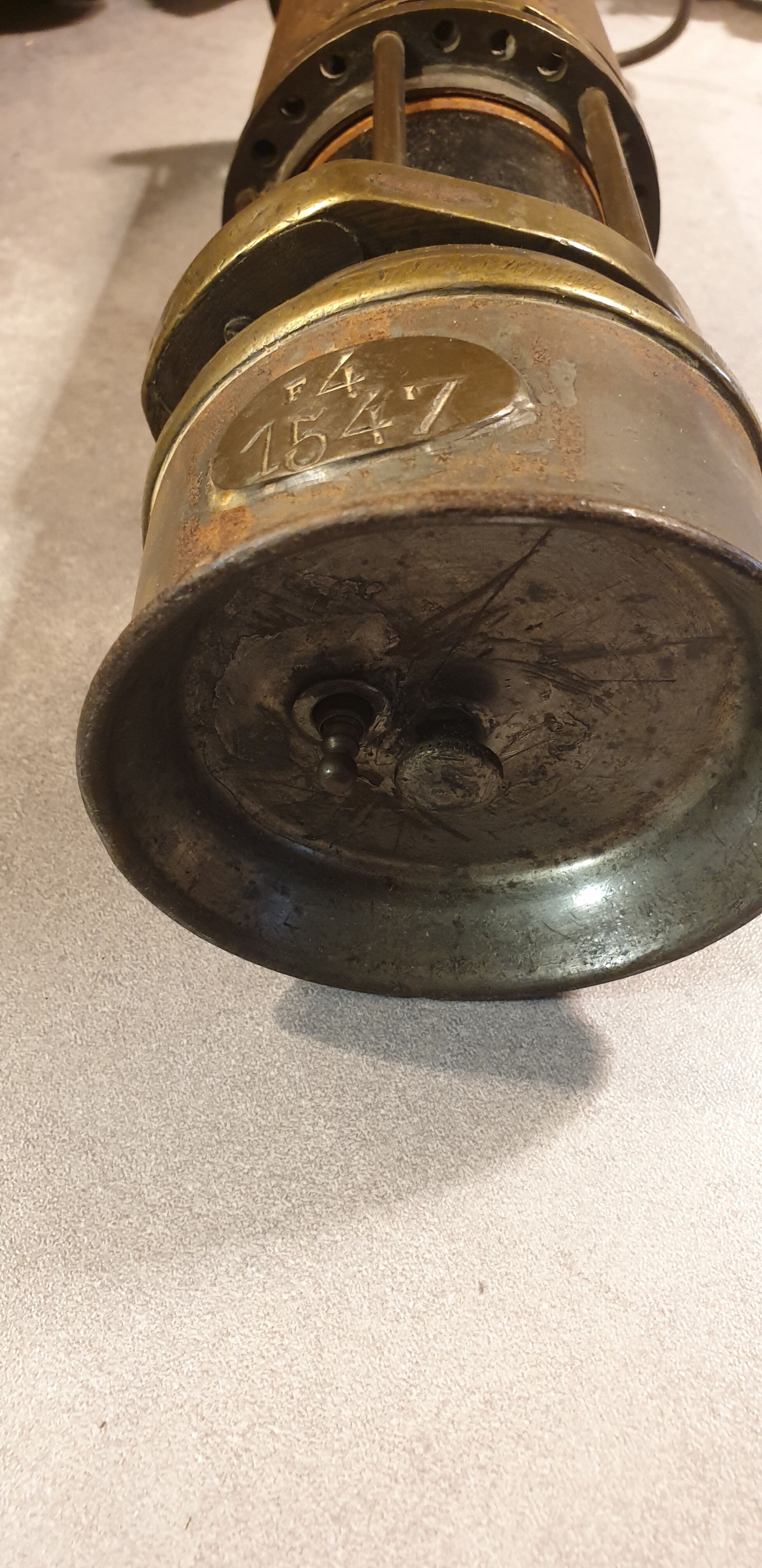 Old miner's lamp with baccarat glass