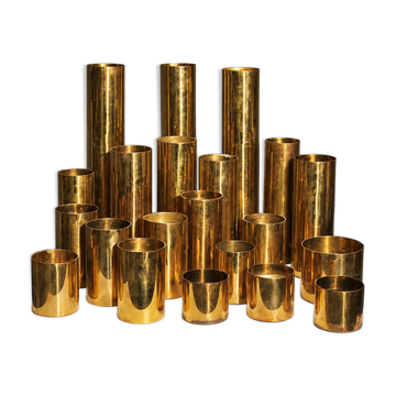 Collection of 21 modular brass candle holders — Colseth, Norway, circa 1960–70