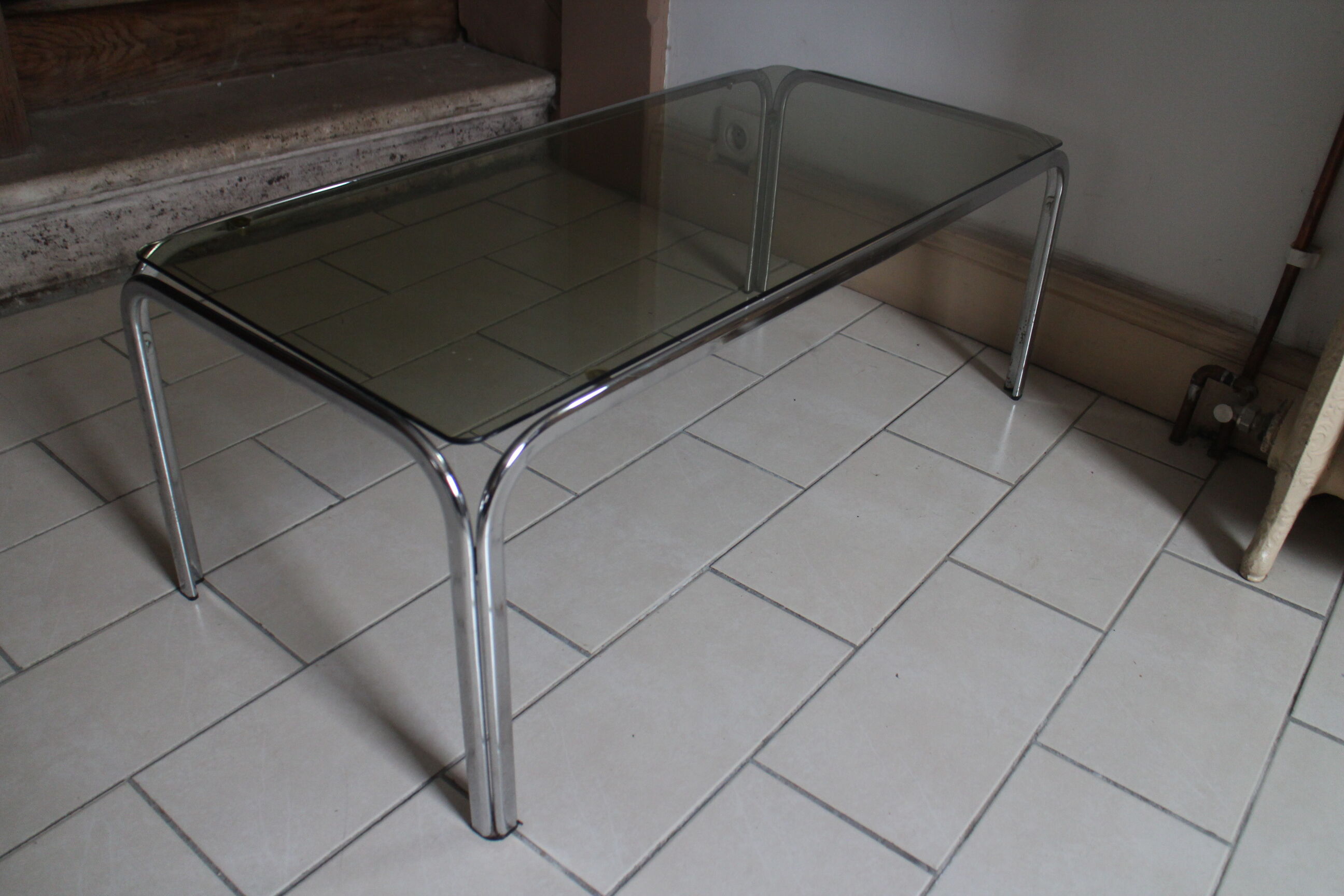 Coffee table chrome and smoked glass