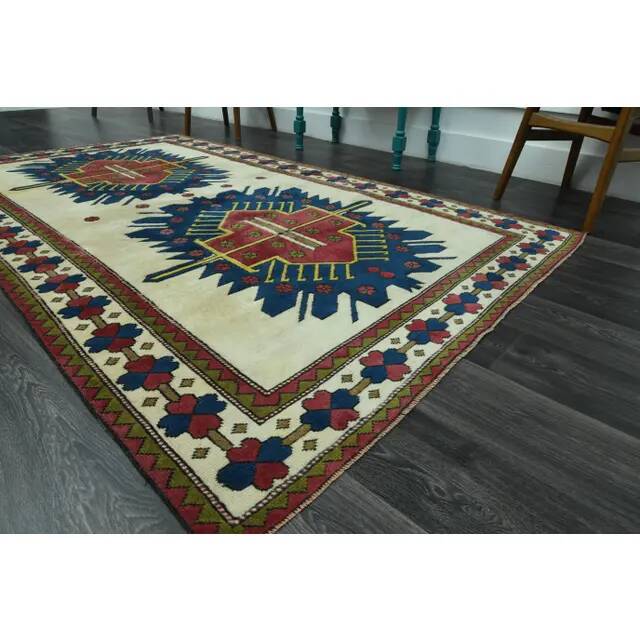 1970s Vintage Turkish Oushak Handmade Wool Cotton Beige Area Rug 160x265