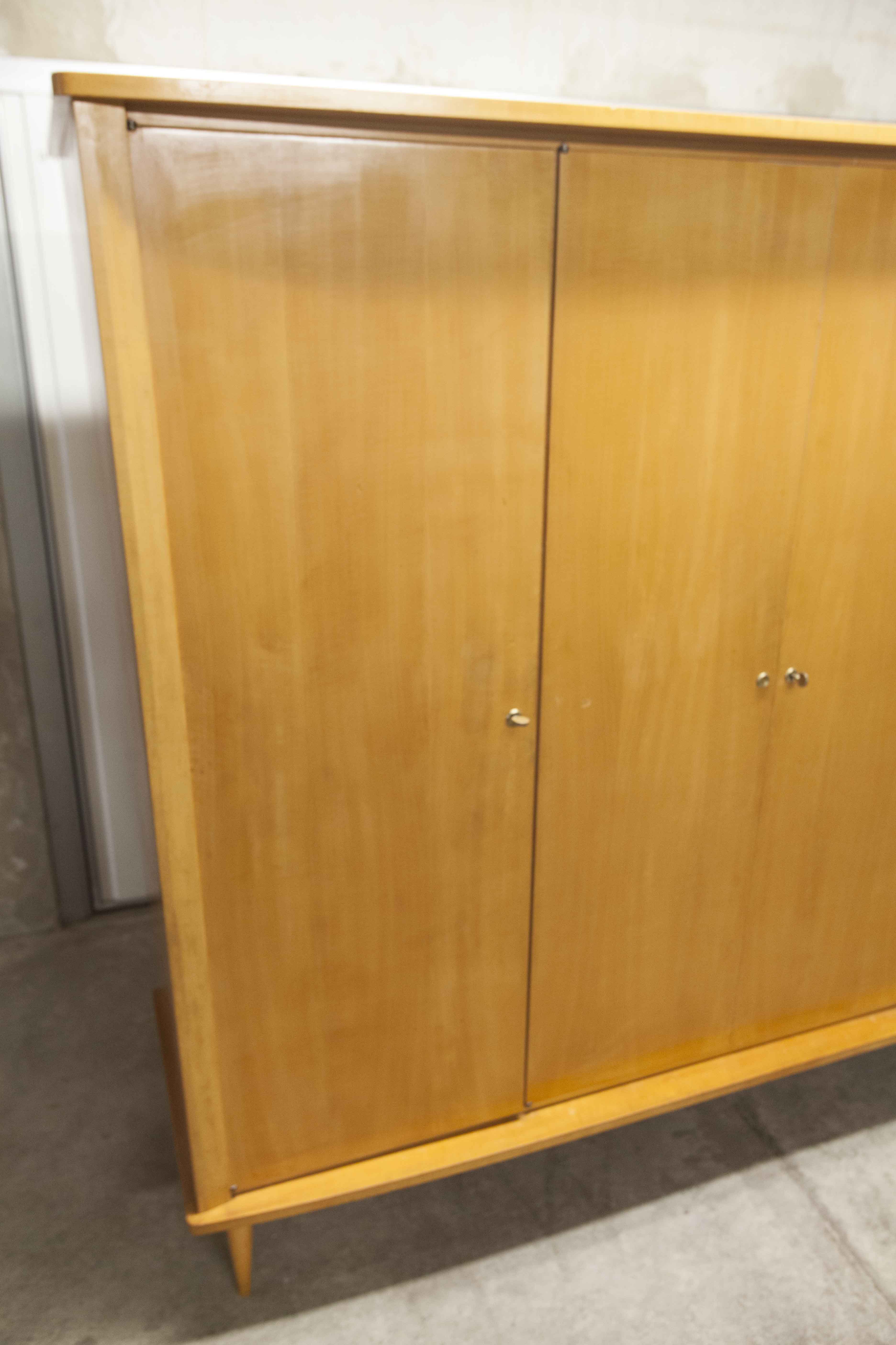 Scandinavian wardrobe 1960 honey color 4 doors L 205 cm