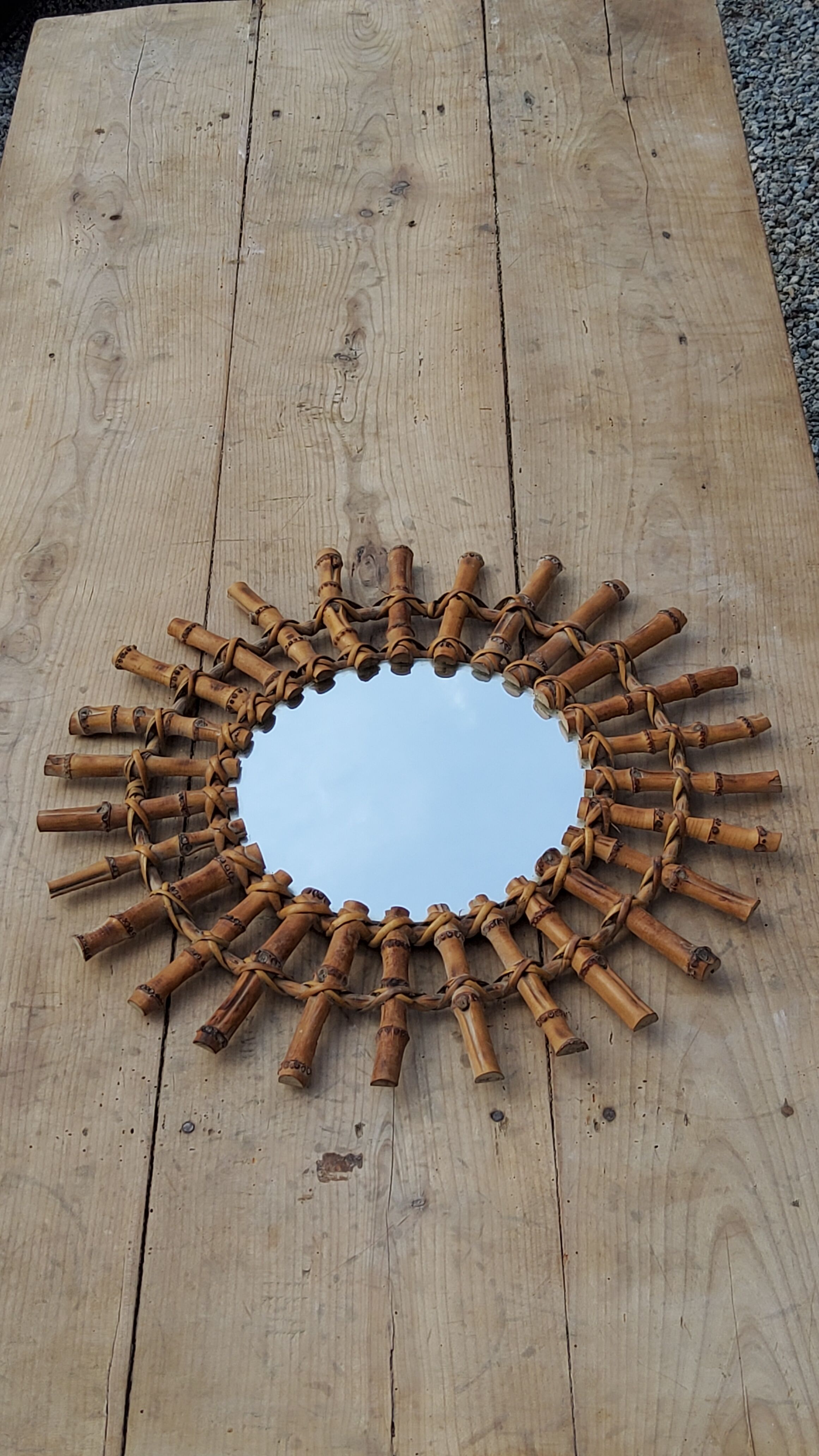 Bamboo sun mirror and rattan of 70 years