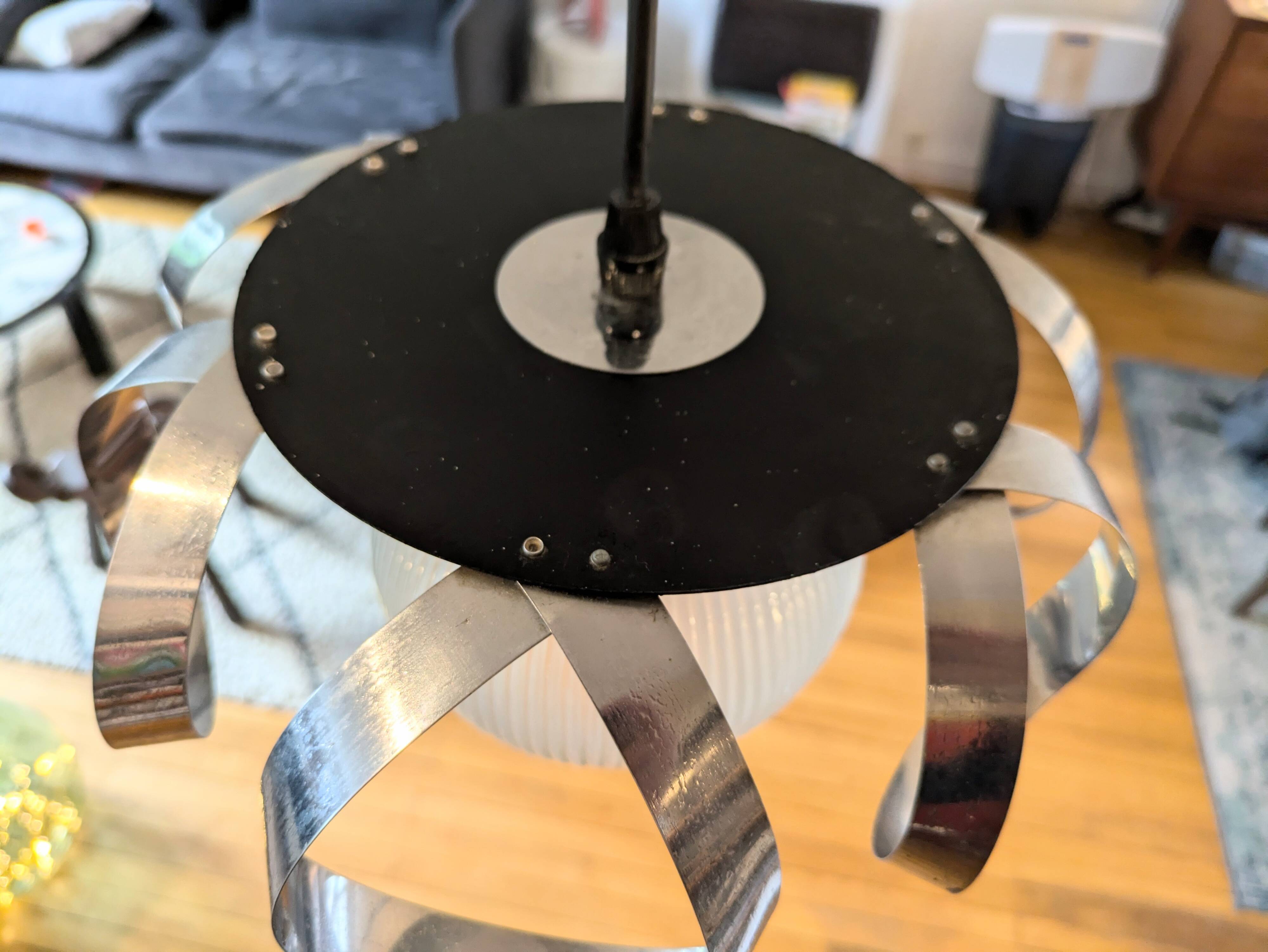 Space Age stainless steel and glass pendant light from the 70s