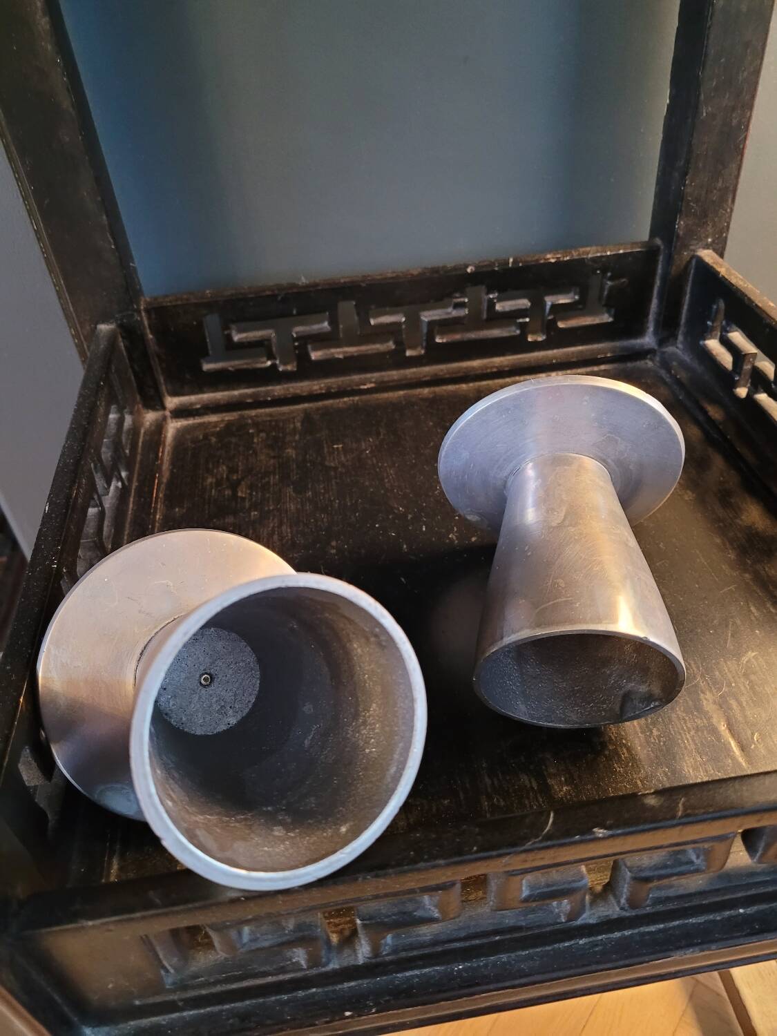 Pair of Scandinavian aluminum candlesticks