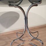 Table basse italienne du milieu du siècle en chrome et acier avec plateau rond en verre fumé, années 1960