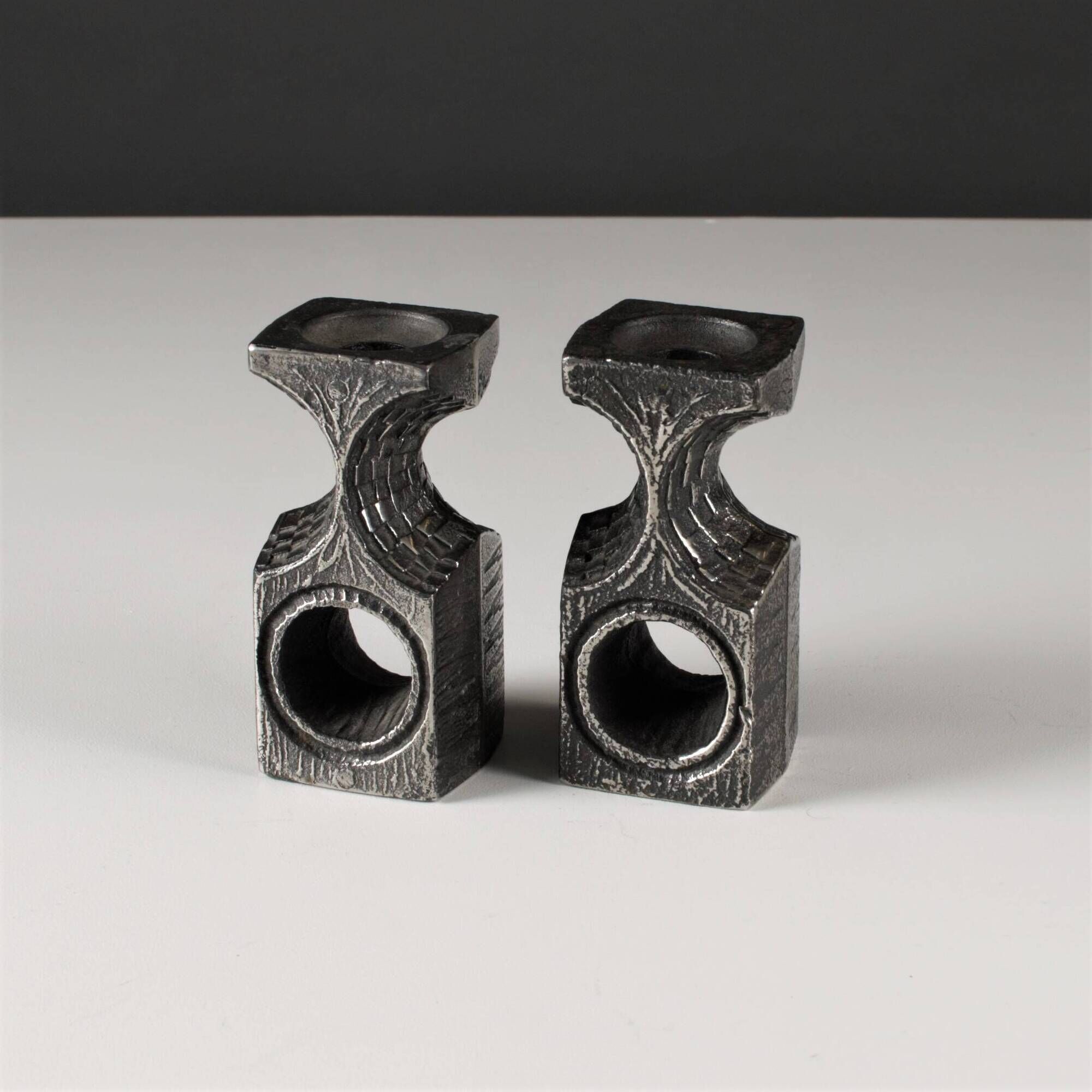 Brutalist candle holders by Olav Joa for Polaris — Steel Art series.