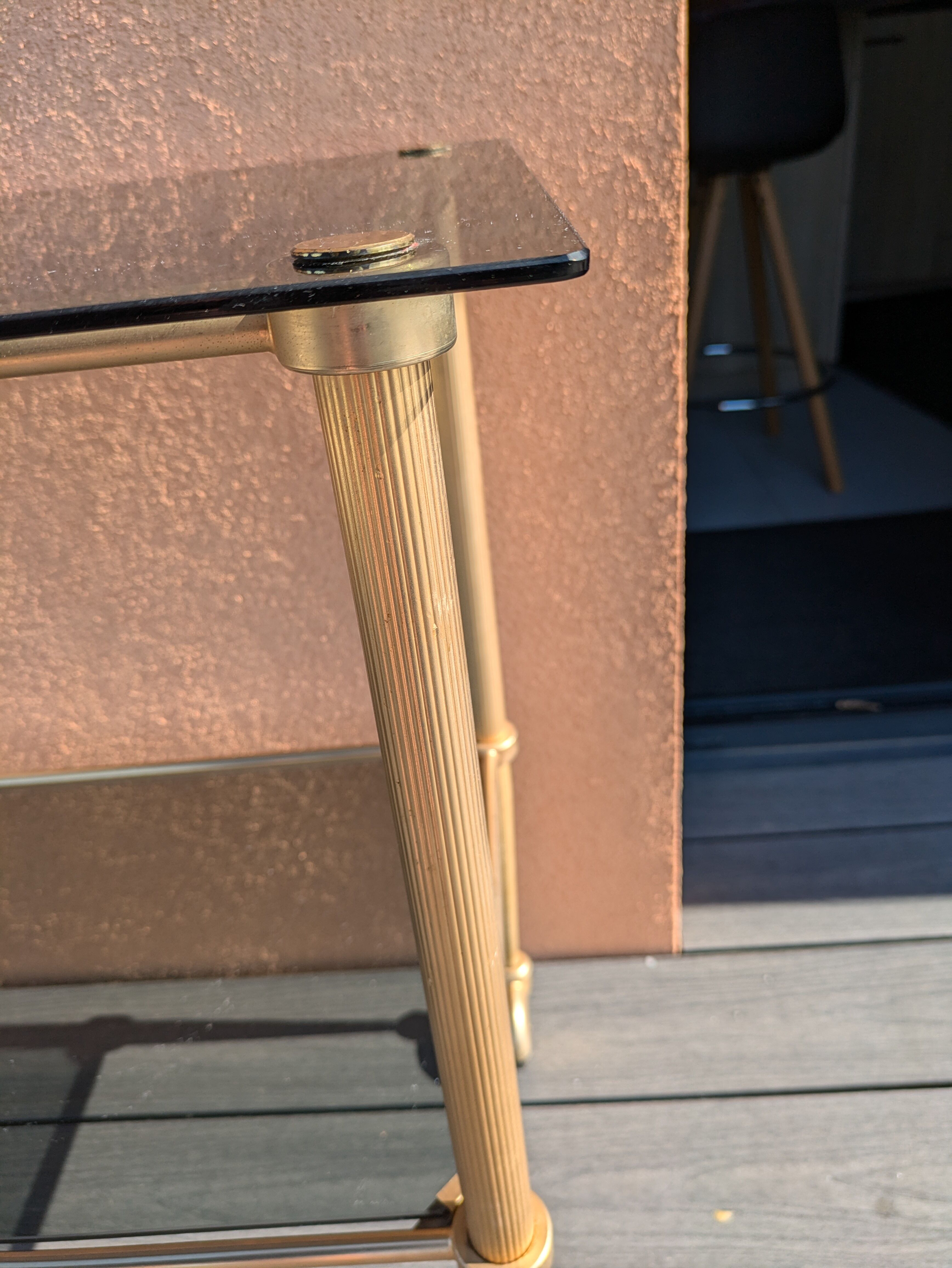 Smoked glass and brass dessert table