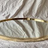 Grand miroir vintage rond en laiton doré avec deux appliques lumineuses - diamètre 50 cm