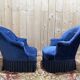 Pair of Napoleon III blue velvet frog armchairs