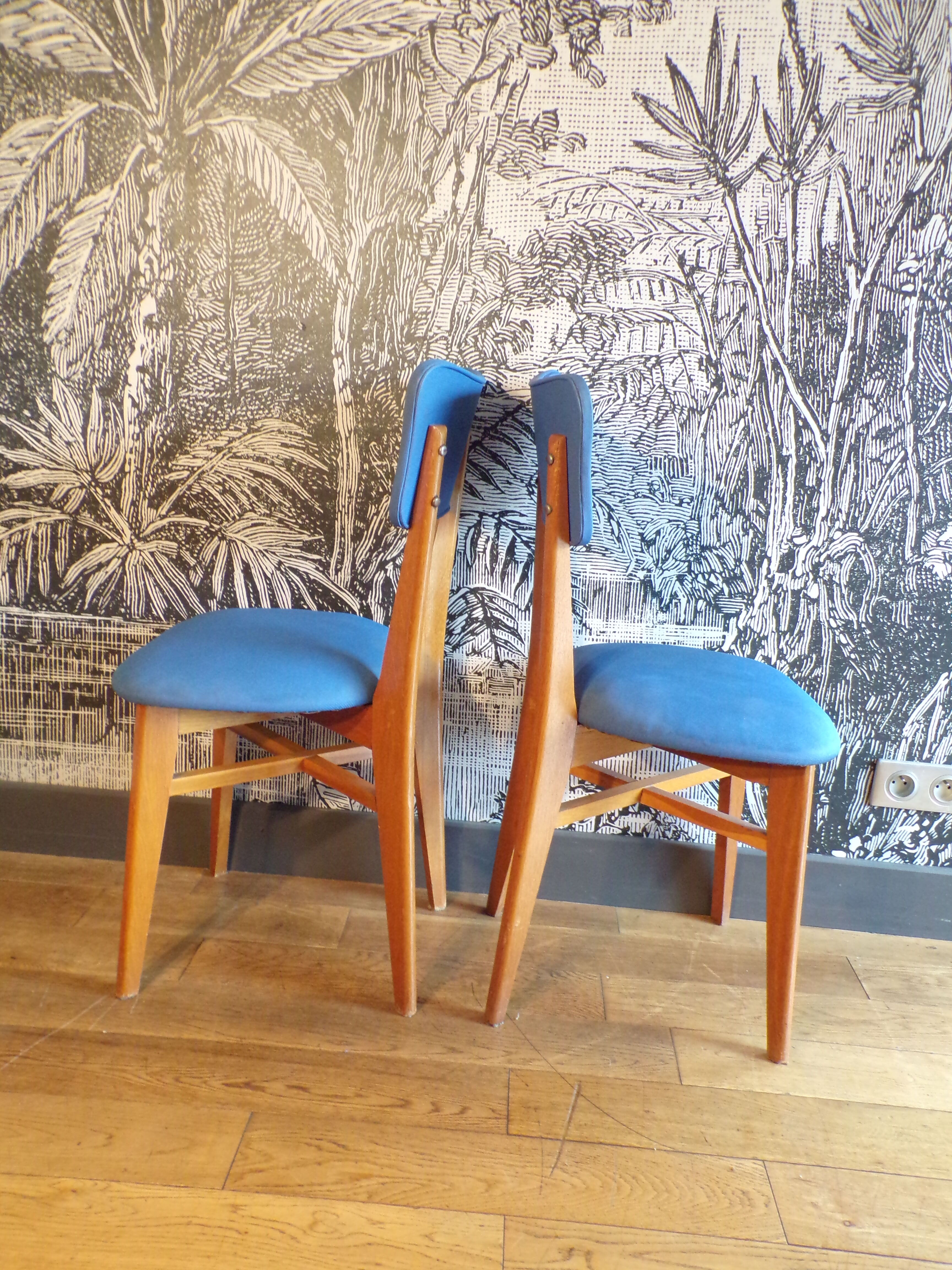 Pair of vintage blue skai chairs
