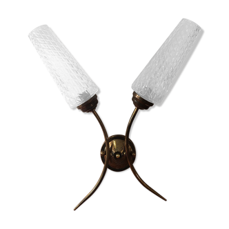 Double sconce, brass and sculpted glass, 1960s