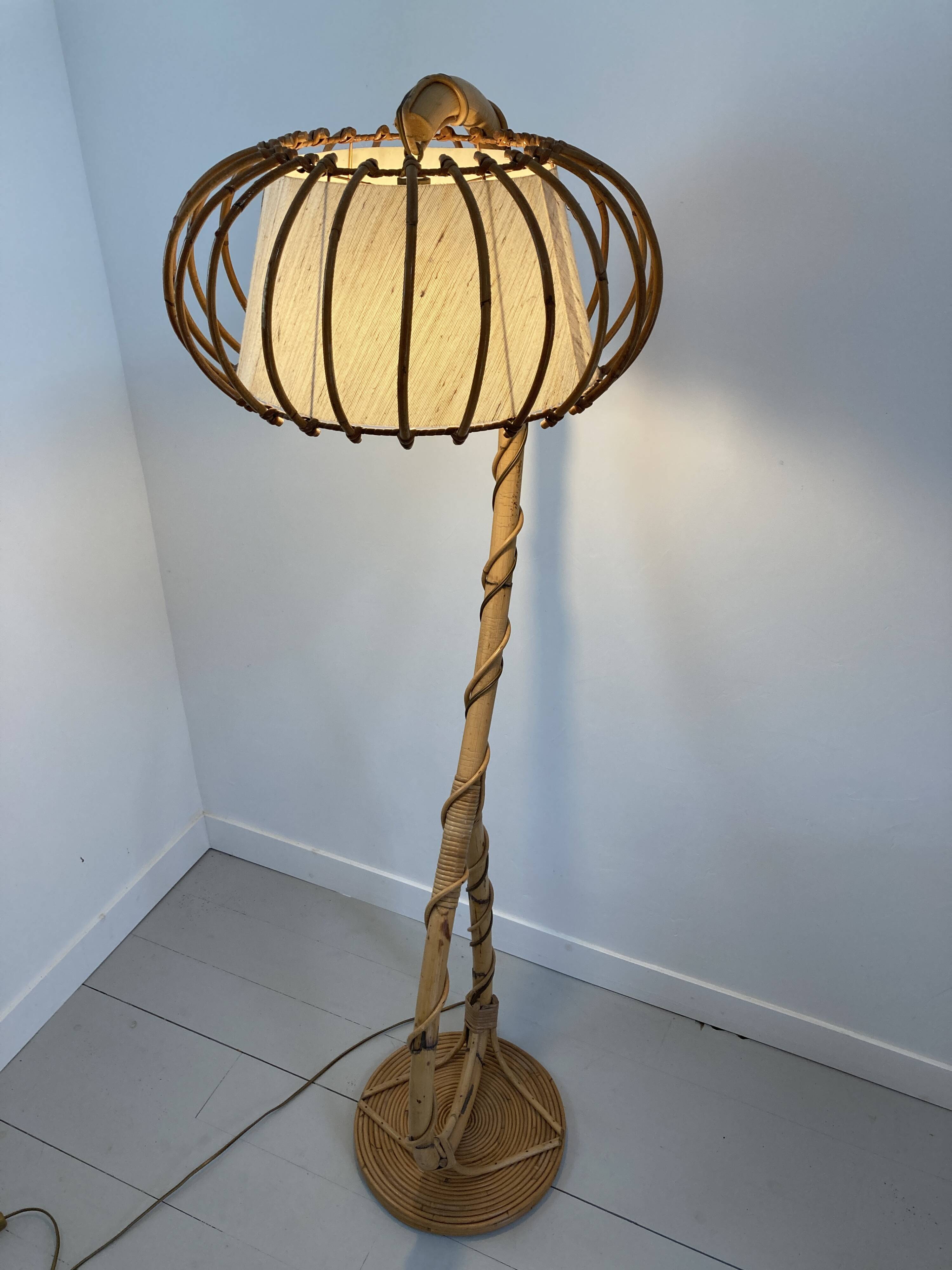 Louis Sognot vintage rattan floor lamp