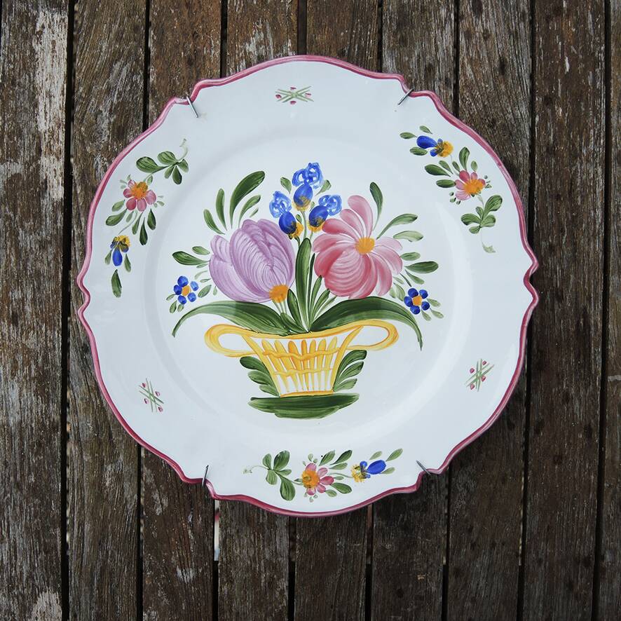 Old Roullet Renoleau Ceramic Flat Plate - Basket of Flowers