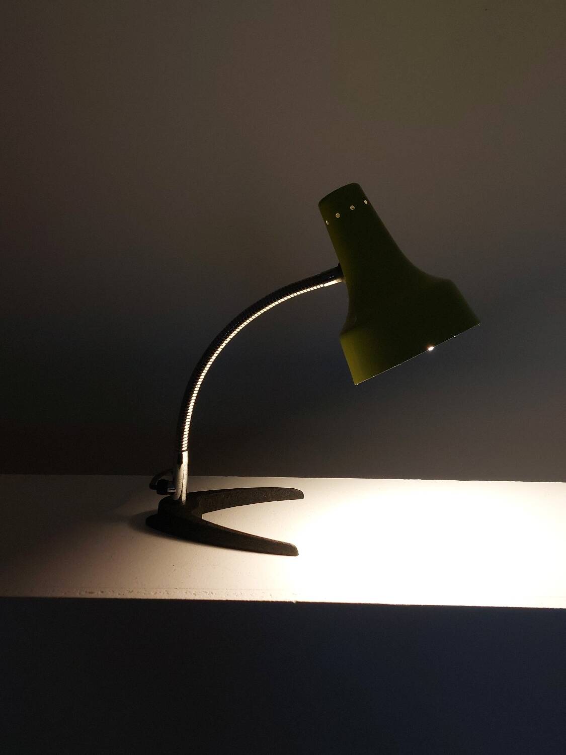 Yellow-green metal table lamp, 1950s.