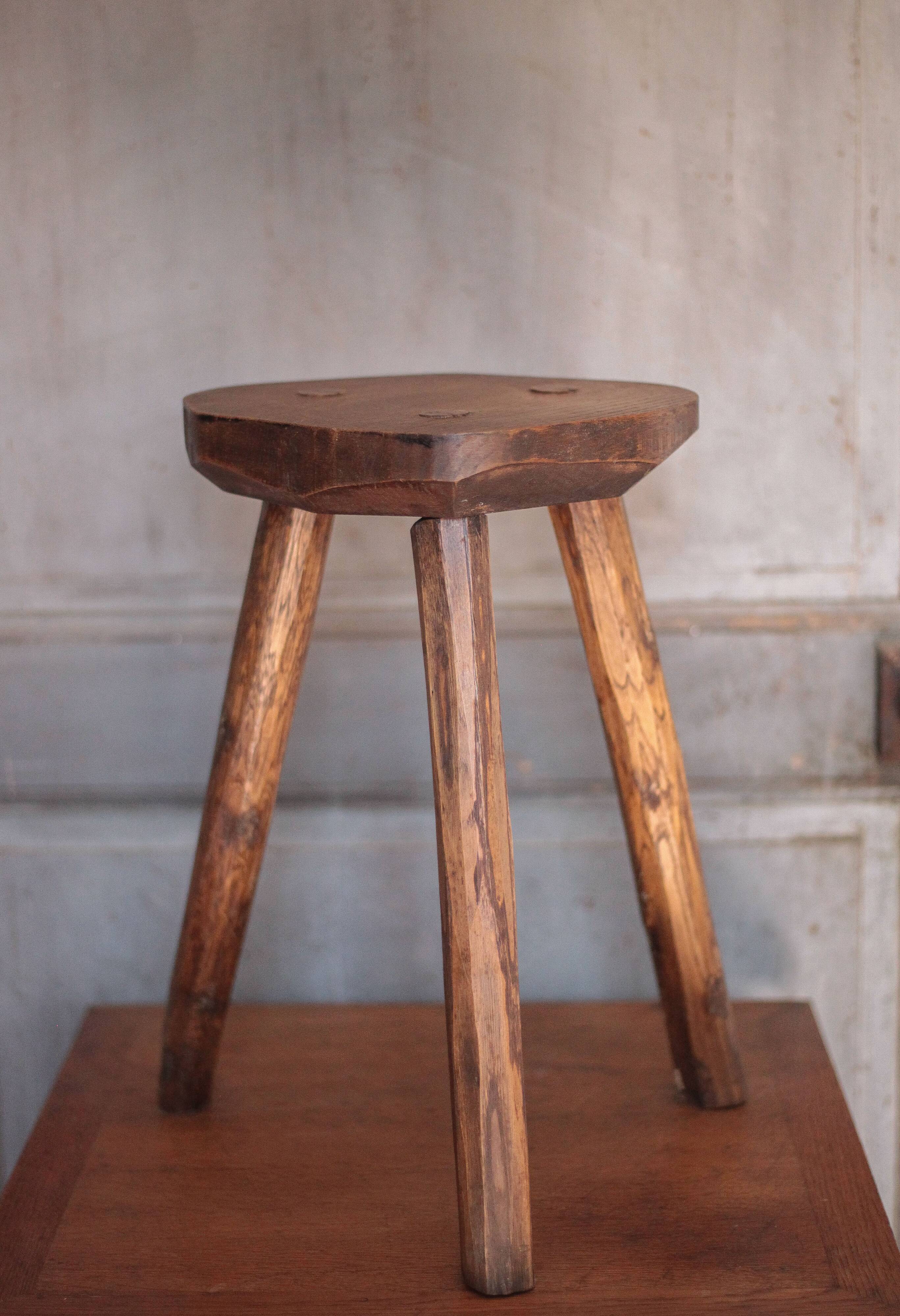Vintage stool, wooden stool, tripod stool, brutalist, plant holder