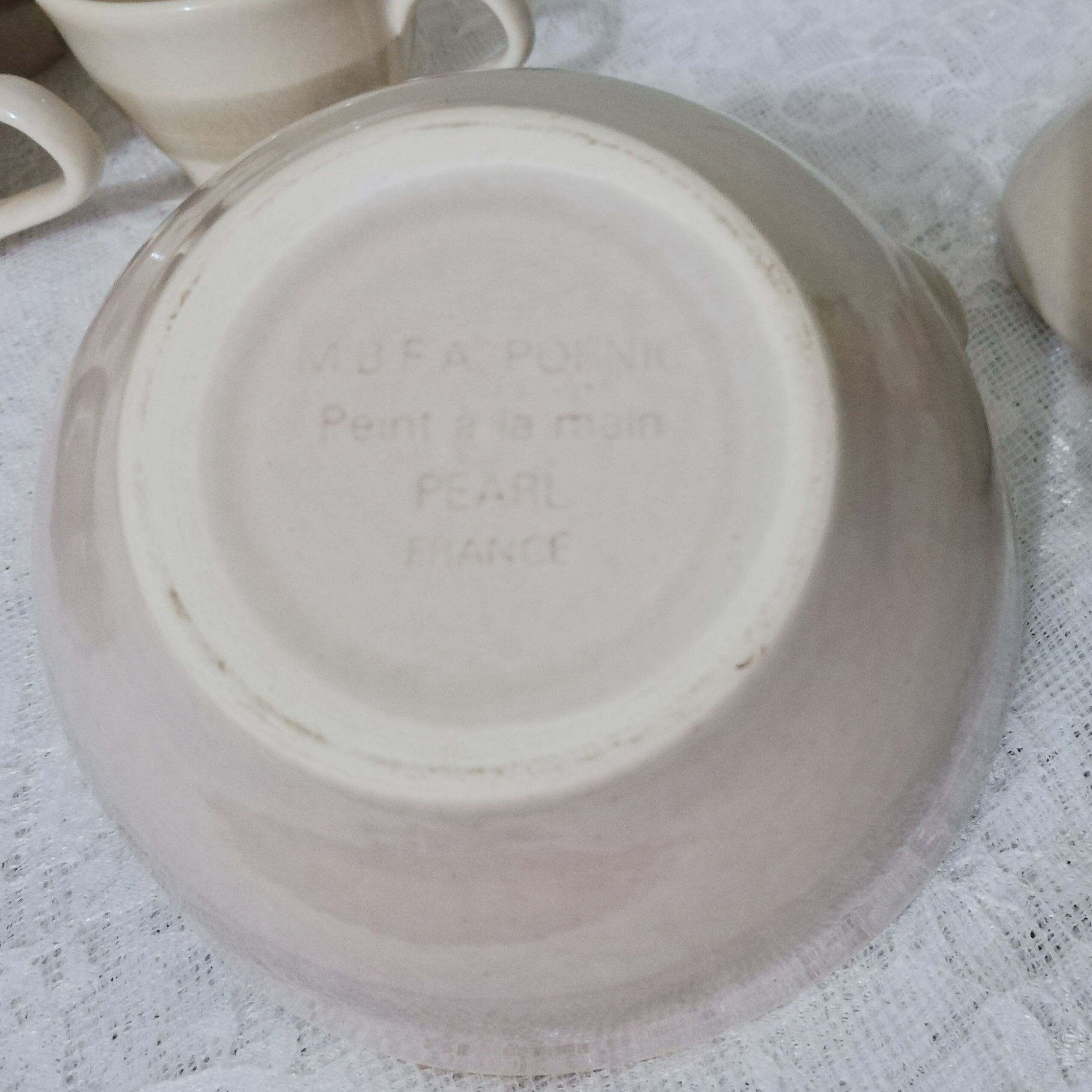 Coffee set 8 cups and sugar bowl from the earthenware factory of Pornic