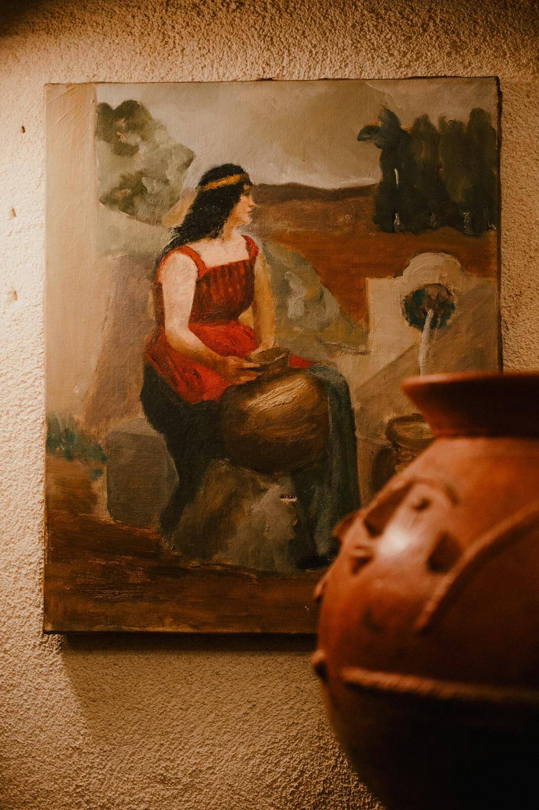 20th century painting - Woman at the fountain