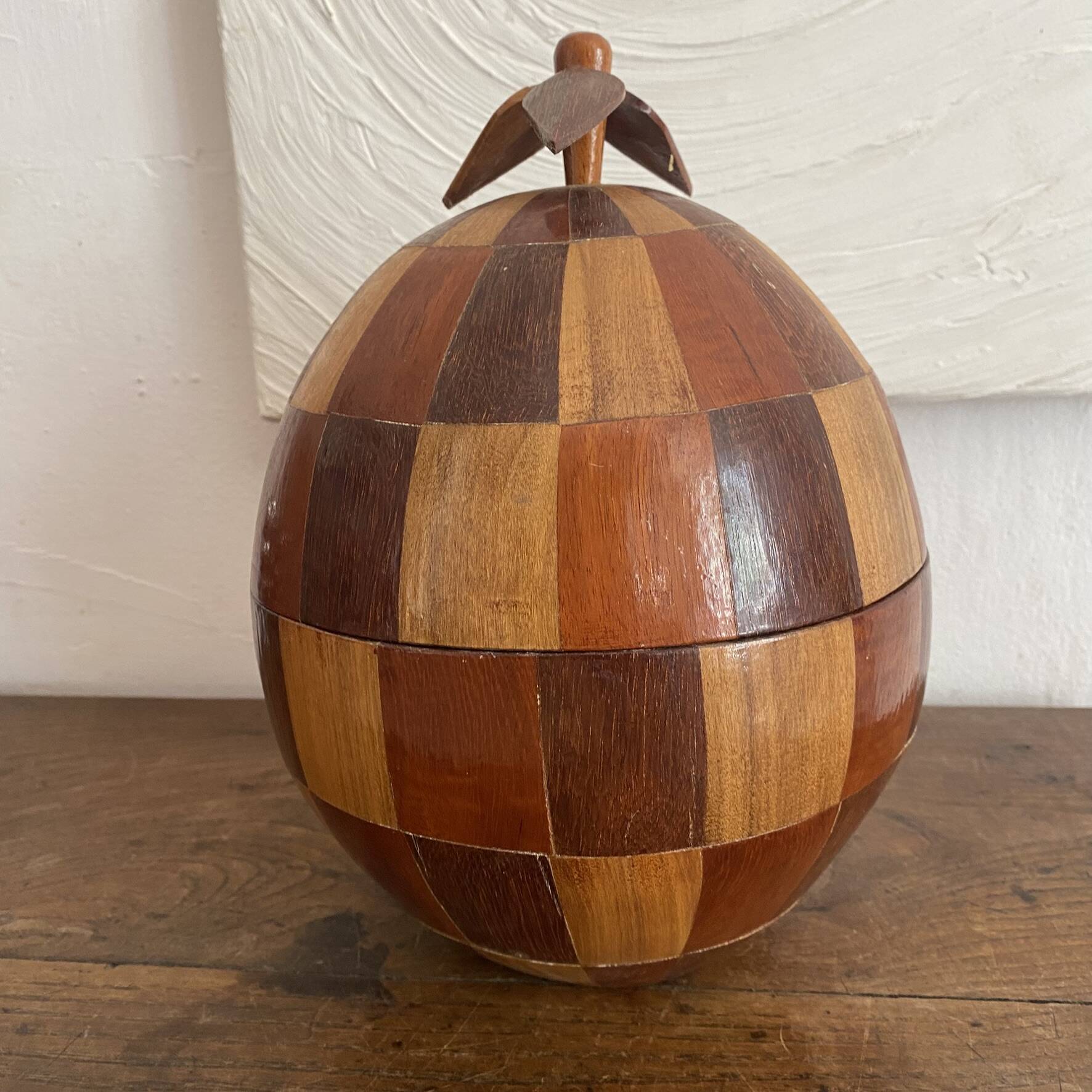 Seau à glaçons vintage  en noix de coco marquetée