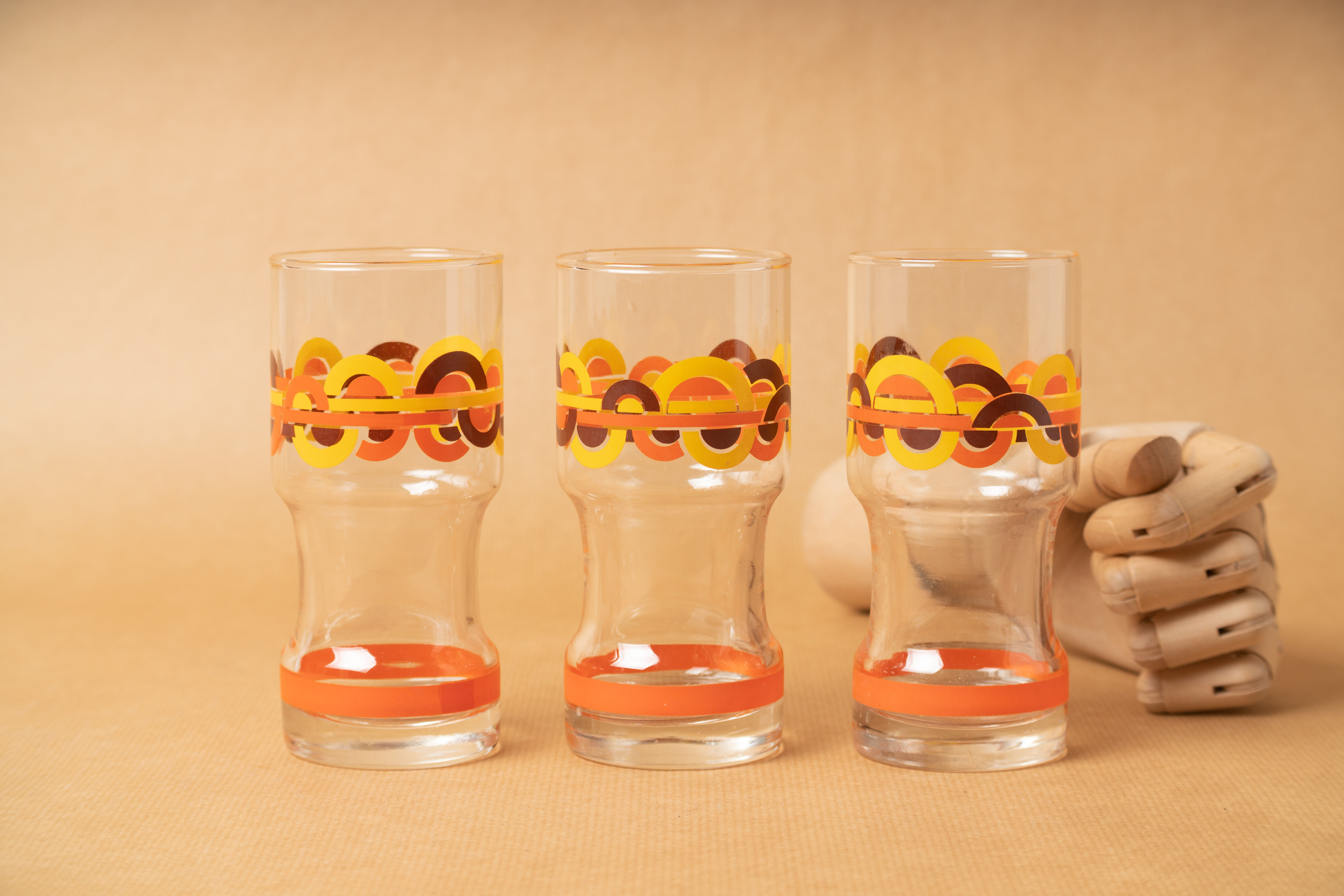 7 glasses orangeade orange pattern circles silkscreen prints vintage 1970
