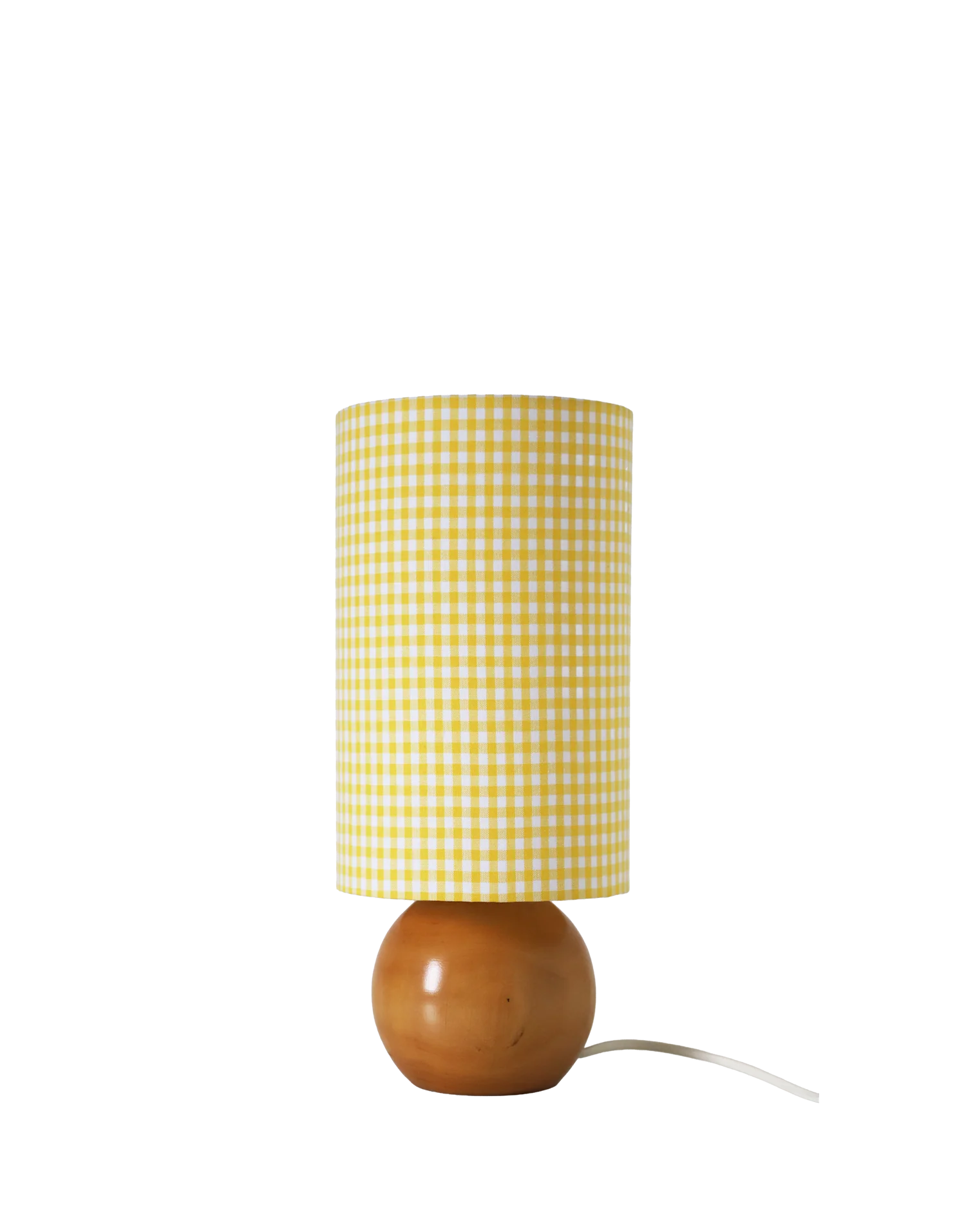 Handcrafted table lamp – Turned wood and yellow Vichy