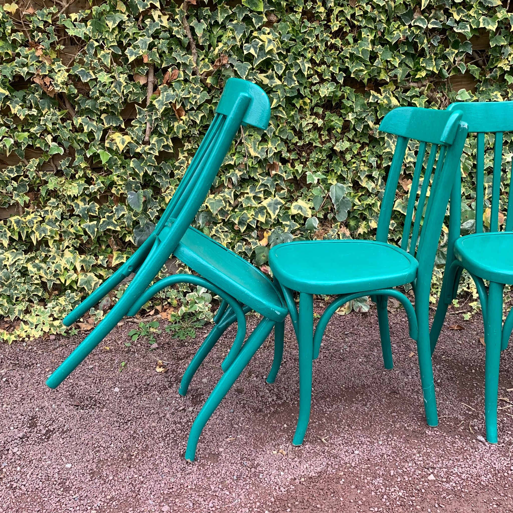 Set of 4 green bistro chairs