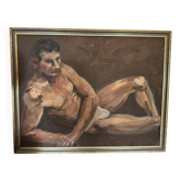 Old painting oil on panel: academic nude 20th century