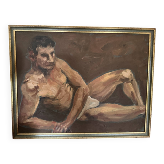Old painting oil on panel: academic nude 20th century