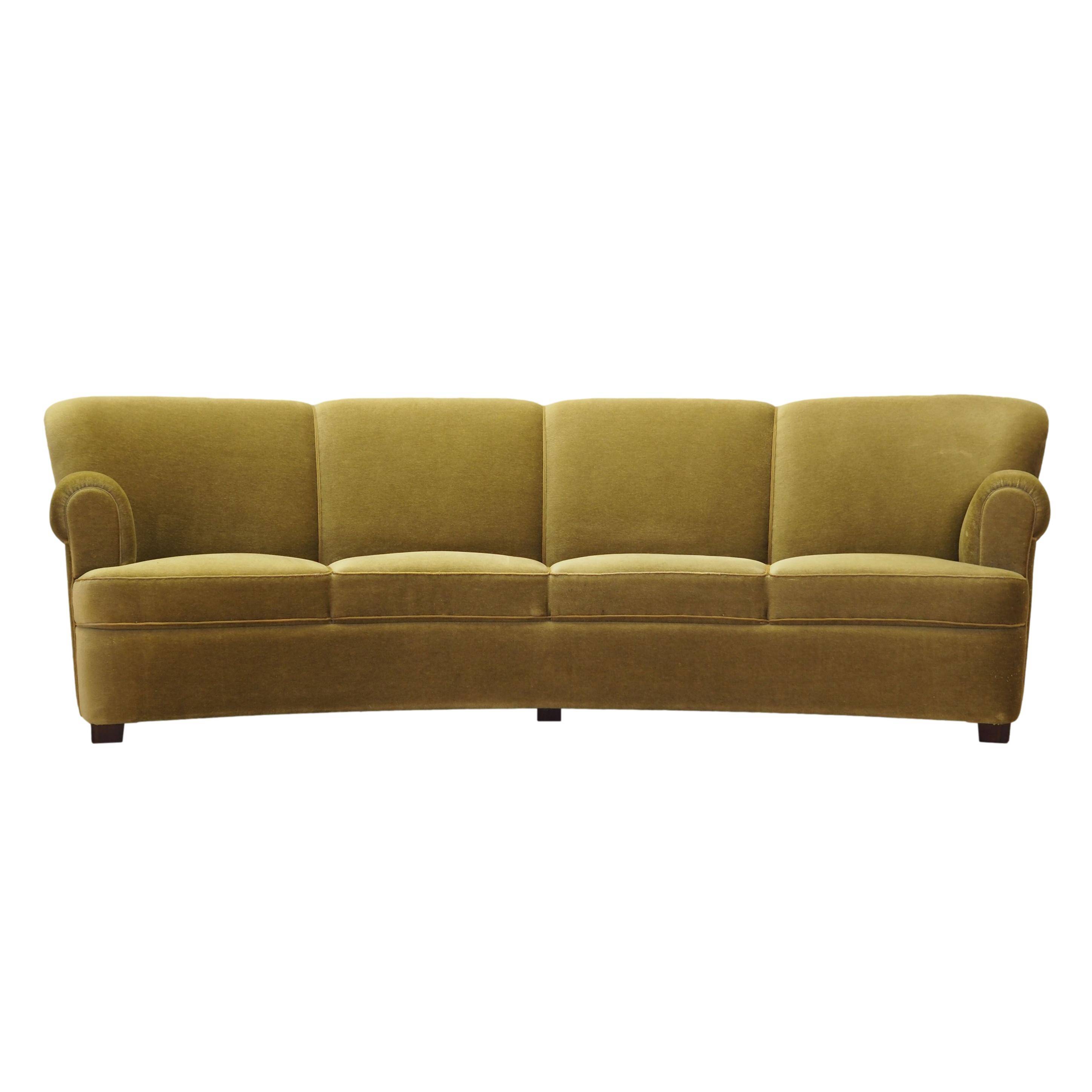 Green velour sofa, Danish design, 1960s, production: Denmark