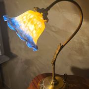 pair of brass bedside lamps 40x32 glass paste lampshade electric 1970s