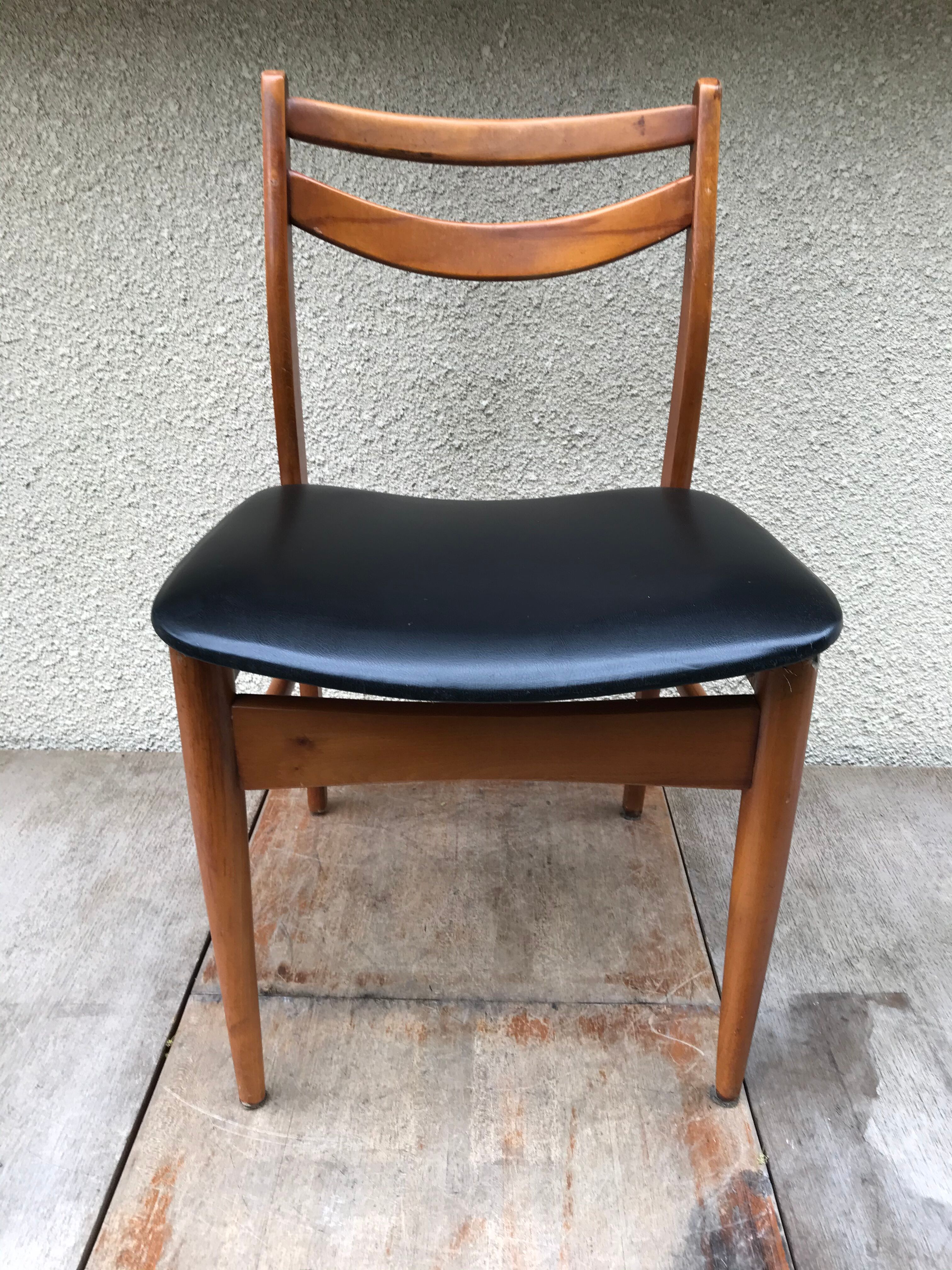 Series of 4 Old Scandinavian Chairs Wood Teck - Skai Skaï Black Vintage