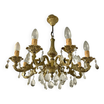 Lustre en bronze et pampilles en cristal