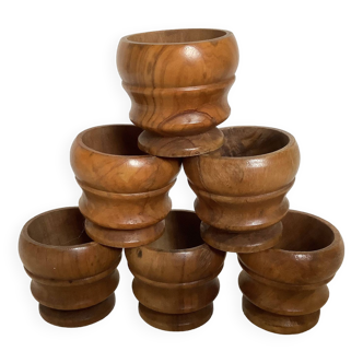 Six olive wood egg cups