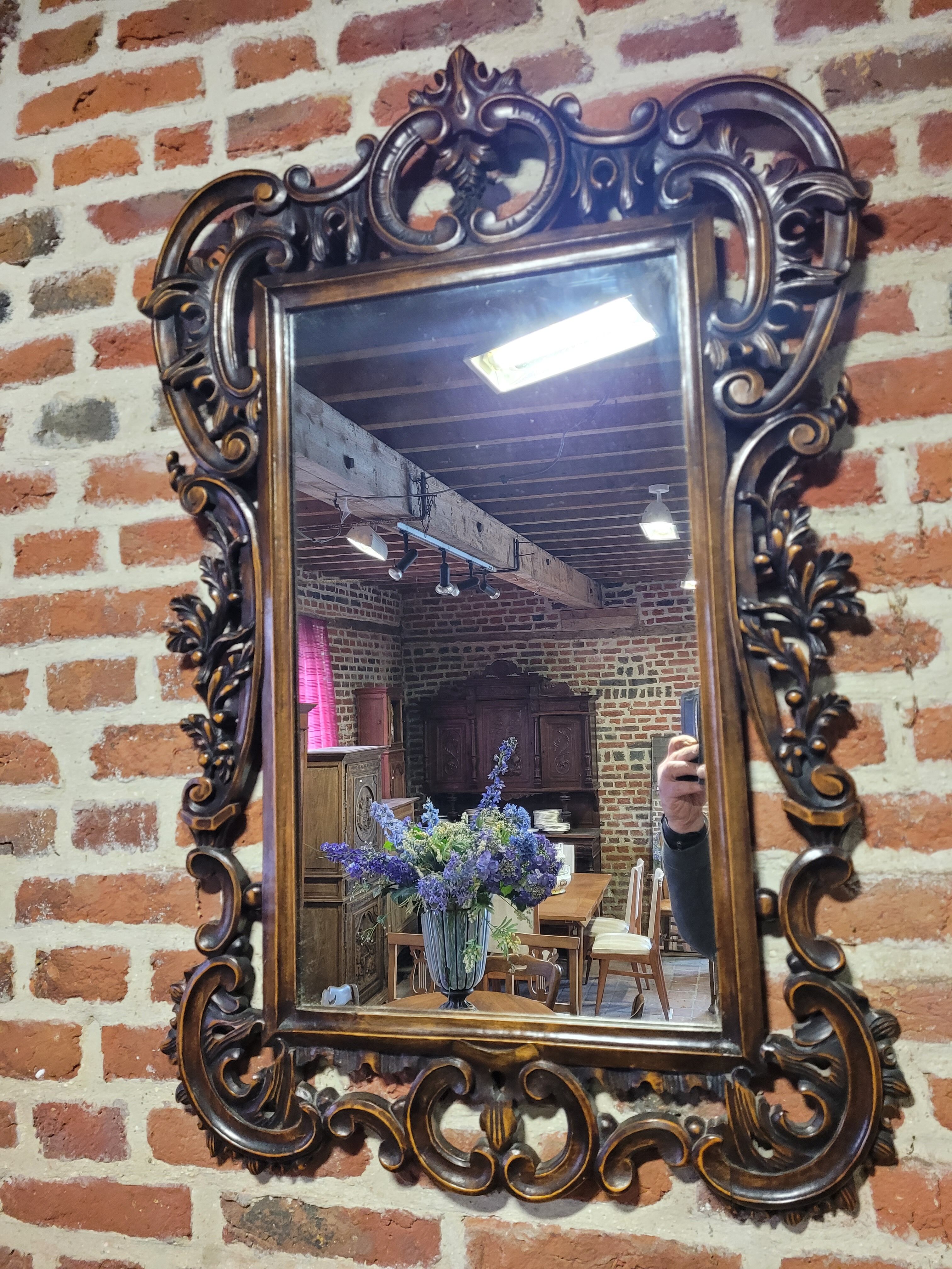 Carved wood mirror in cherry tree 100x75cm