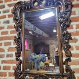 Carved wood mirror in cherry tree 100x75cm