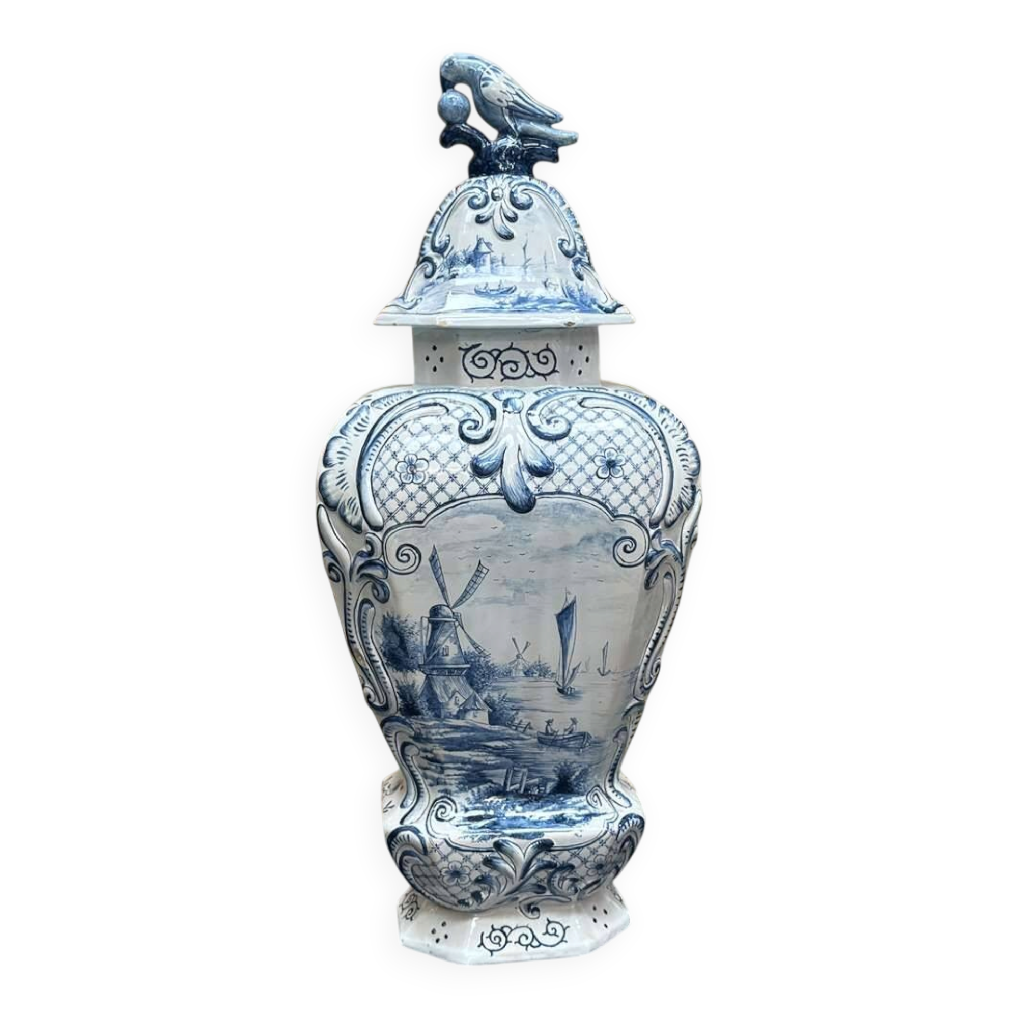 Large baluster vase with parrot - Holland, Delft 19th century