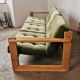 Scandinavian velvet and wood sofa