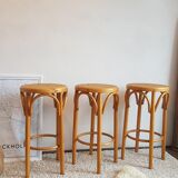 Suite of 3 bar caned vintage stools