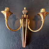 2-light wall light in gold metal, 40s-50s