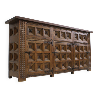 Buffet brutaliste espagnol en bois massif