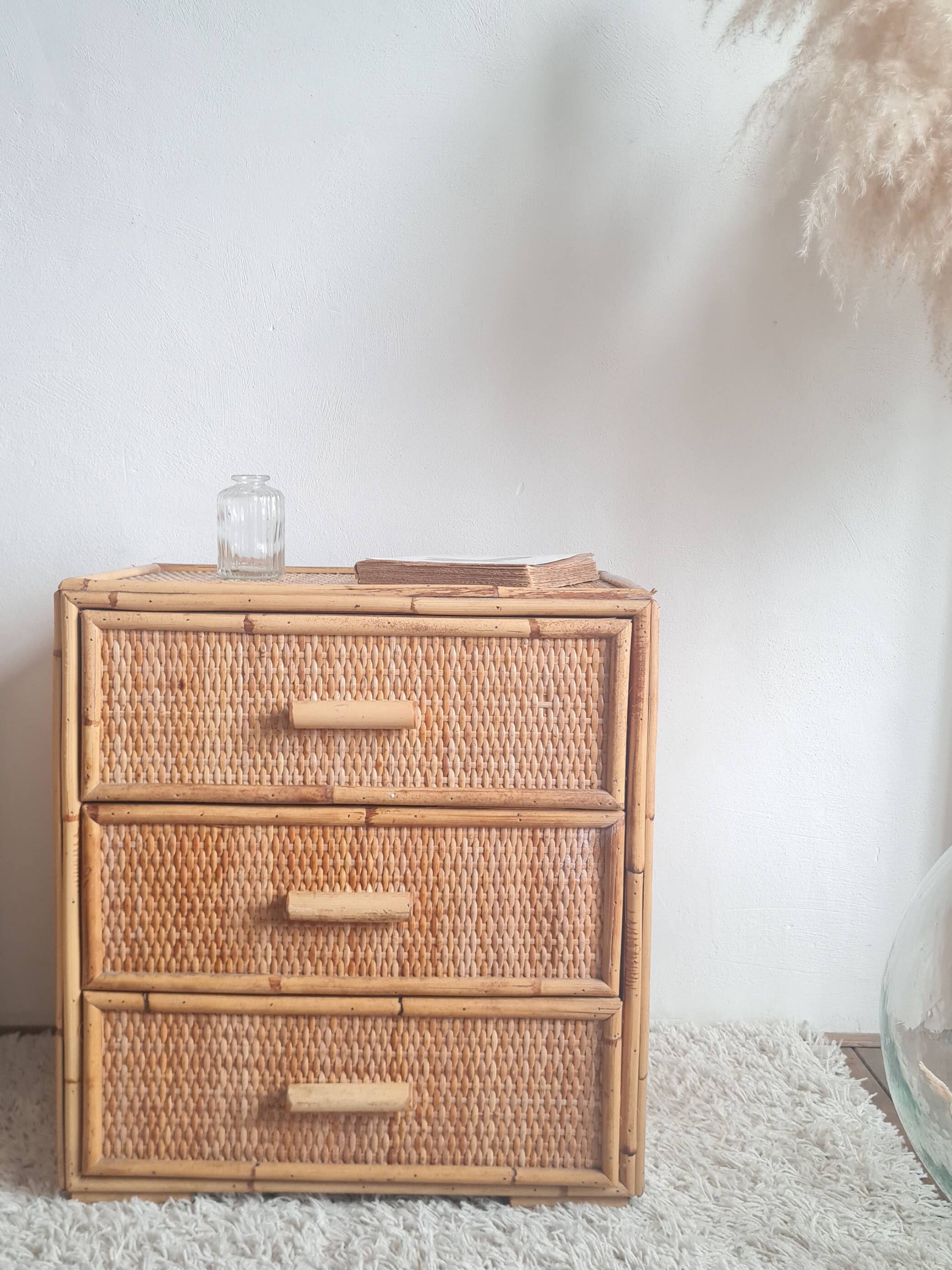 Pair of rattan bedside tables circa the 1970s.