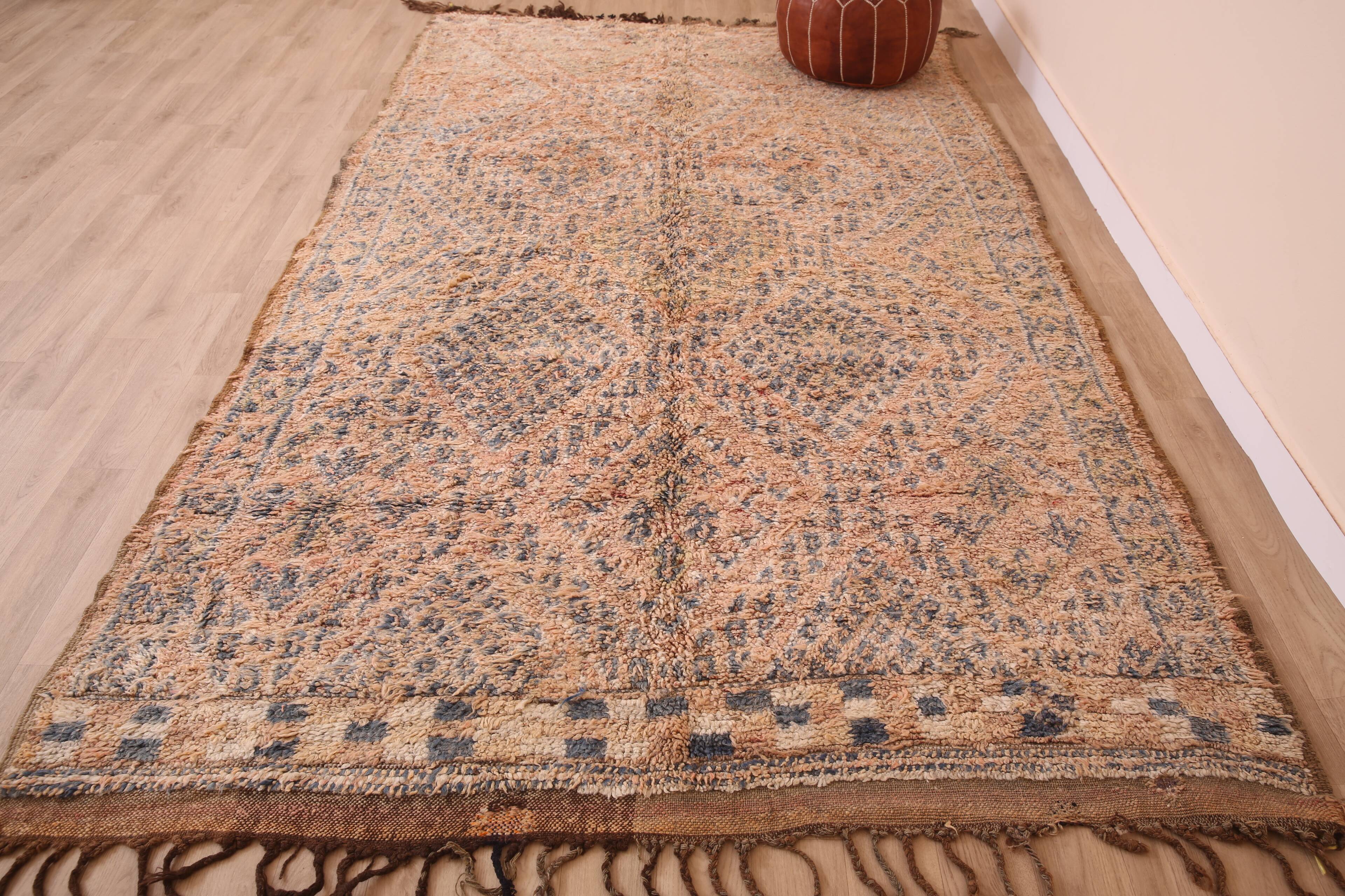 Peach Vintage Moroccan Wool Rug 188 x 317 cm , Berber Rug Handmade, Unique