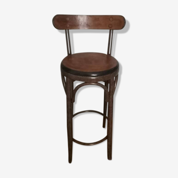 Wooden varnished leather and wood bar stool