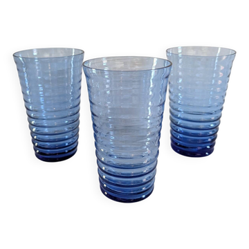 Verres long drink bleu dégradé – verre fin – années 1970